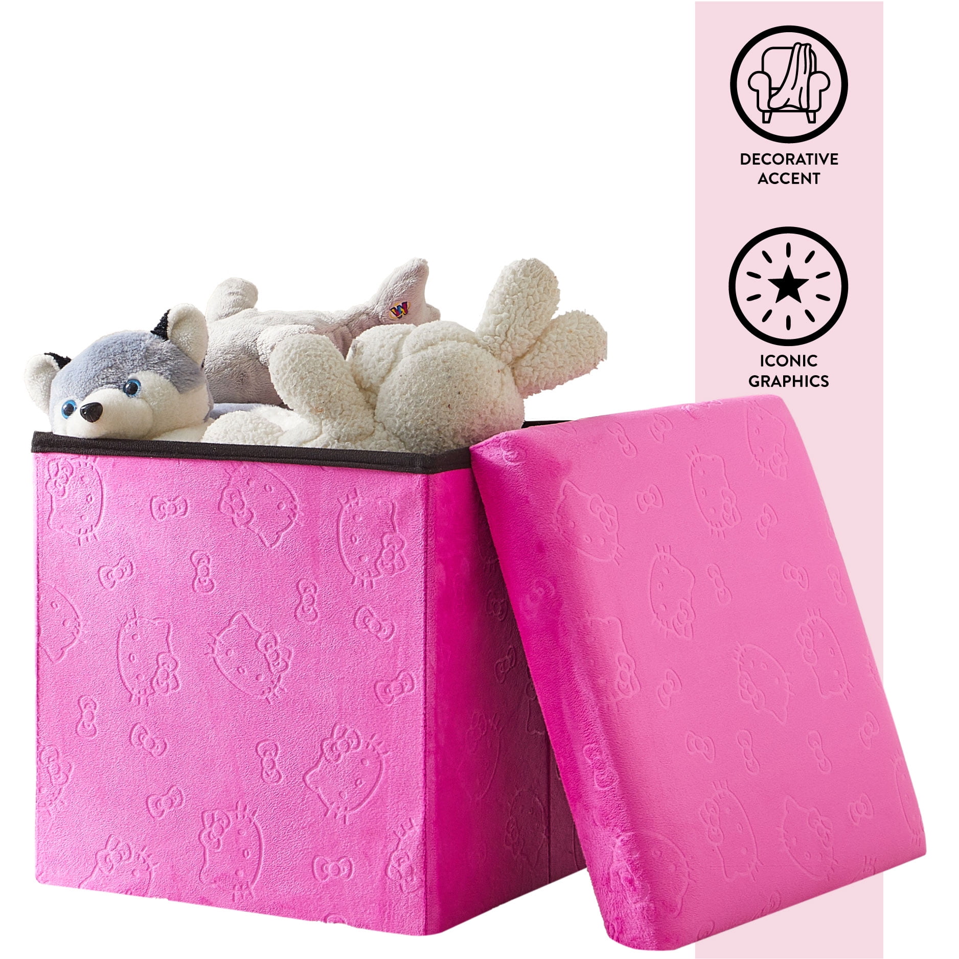 Hello Kitty Kids' Embossed Storage Ottoman, 15 x 15 x 15 Inches, Pink
