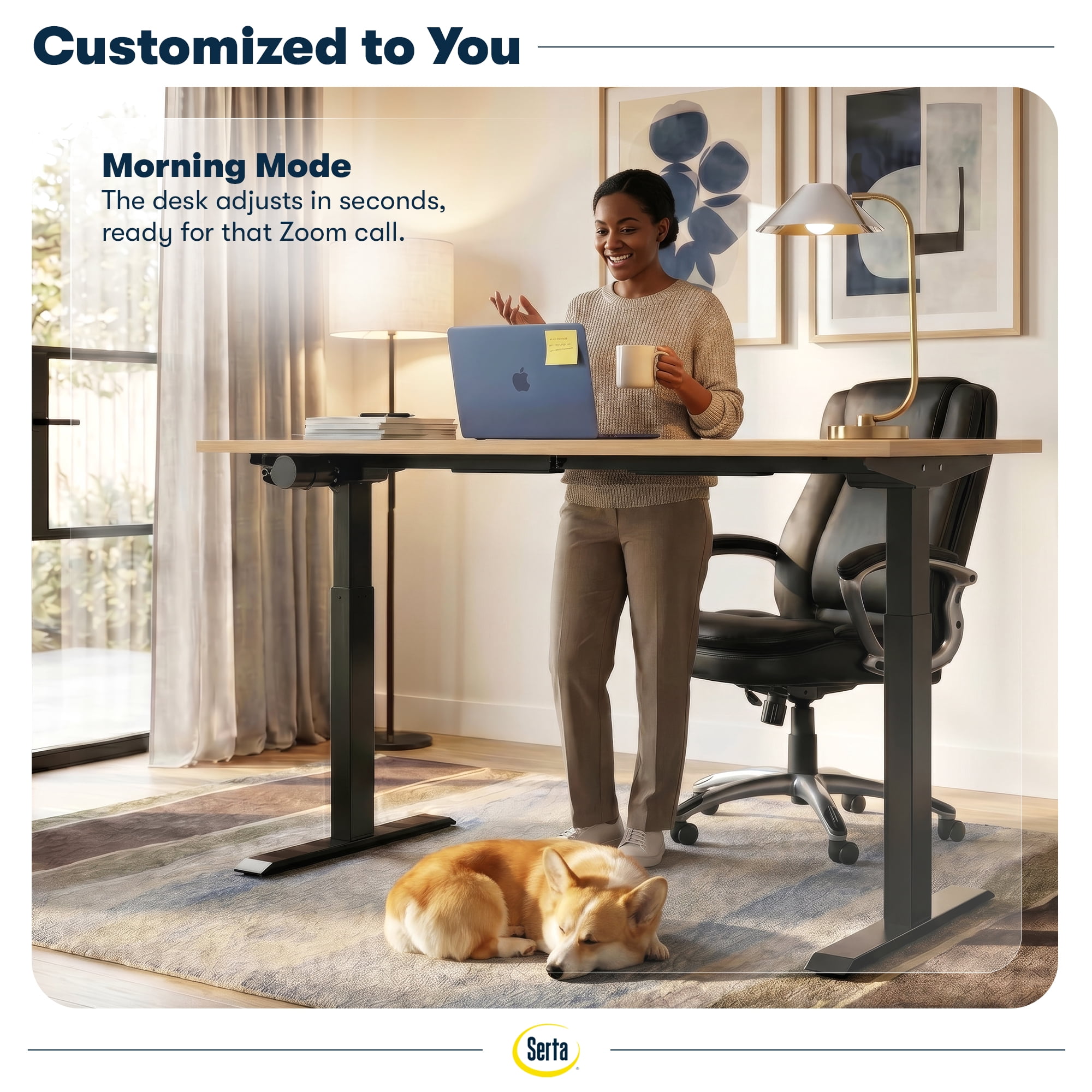 Serta Creativity Electric Height Adjustable Standing Desk Light Brown