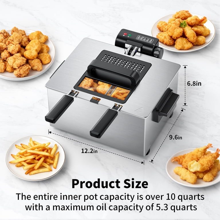 TINANA Large Electric Deep Fryer, 5.3 Qt Oil Capacity, 3 Baskets