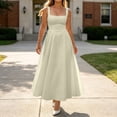 thumbnail image 4 of XAOFW Summer Elegant Dress For Women Square Collar Sleeveless Strap Dress With Waist Tie Outdoor Activities Comfortable Sundress, 4 of 6