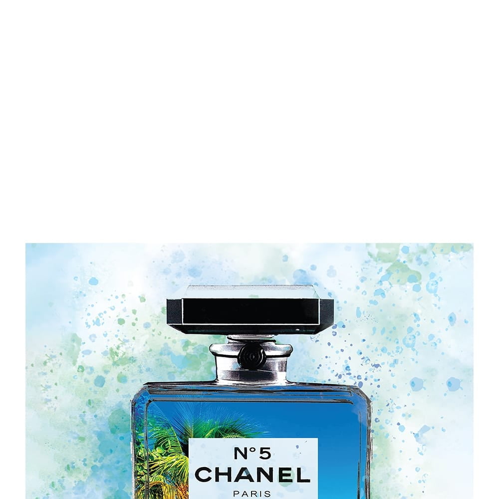 FASHION GLAM PERFUME BOTTLE BEACH SCENE - 14"x14" Canvas Artwork - Multi-Color 30 x 30