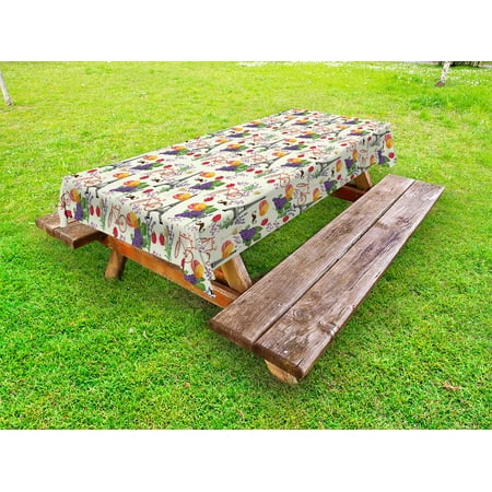 

European Outdoor Tablecloth French Themed Paris Must Have Macarons Wines Grapes Bikes Berries Eiffel Art Print Decorative Washable Fabric Picnic Table Cloth 58 X 84 Inches Multicolor by Ambesonne