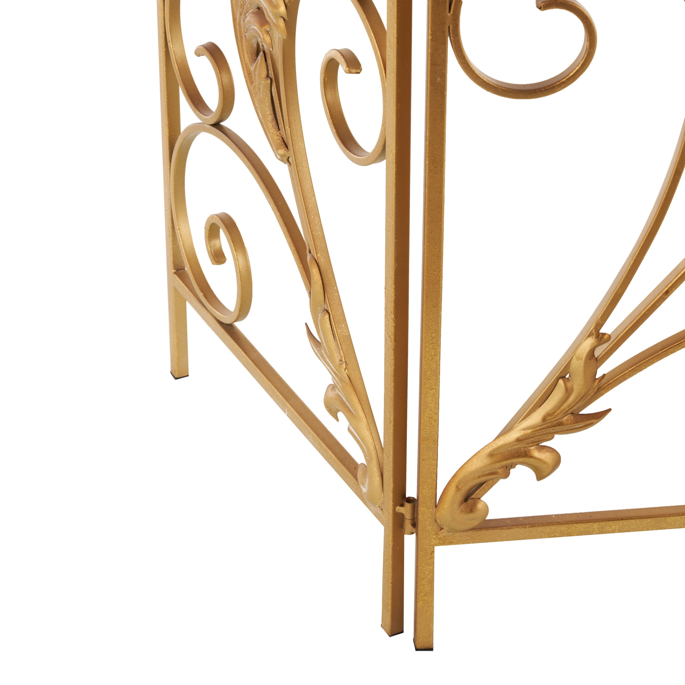 DecMode 29" x 40" Gold Metal Foldable 3 Panel Scroll Fireplace Screen with Fleur De Lis Accents, 1-Piece