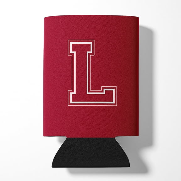 Letter L Initial Monogram - Maroon and White Can or Bottle Hugger