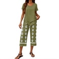 thumbnail image 3 of Womens Lounge 2 Piece Outfits Casual Summer Wide Leg Crop Pants and Top Matching Suits, 3 of 6