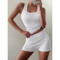 thumbnail image 5 of Women Workout Sets 2 Piece Seamless Ribbed Crop Tank High Waist Shorts Yoga Outfits Gray M, 5 of 7