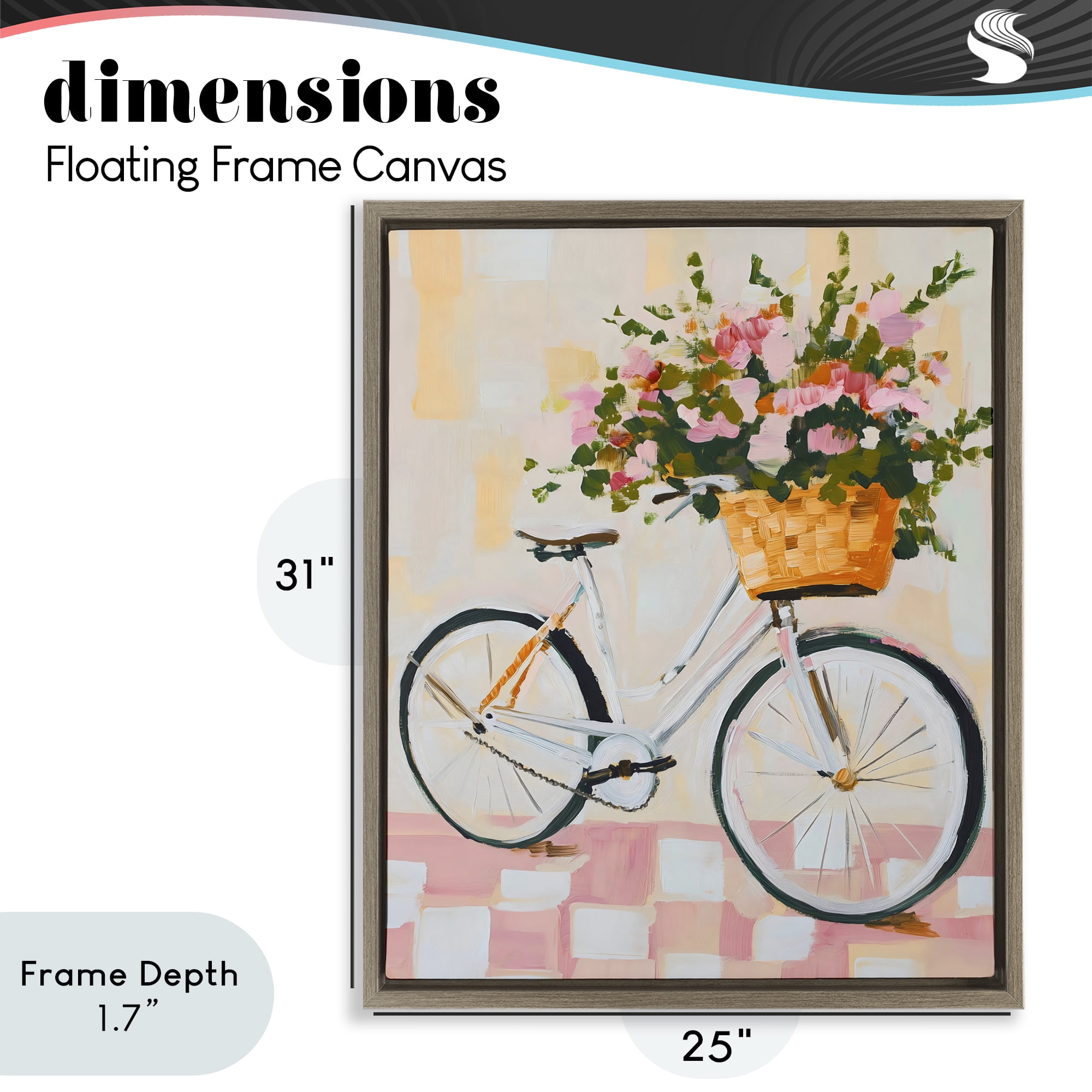 Stupell Industries Blooming Bicycle Basket Brown Framed Floater Canvas Wall Art, design by The Prints Vibe
