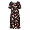 thumbnail image 4 of Women's Halloween Print Round Neck Dress with Pockets Short Sleeve Loose Midi Casual Dress Plus Size for Autumn Daily Wear Party Red M, 4 of 6