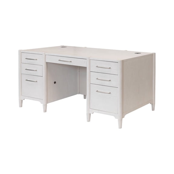 Modern Wood Double Pedestal Executive Desk Fully Assembled White