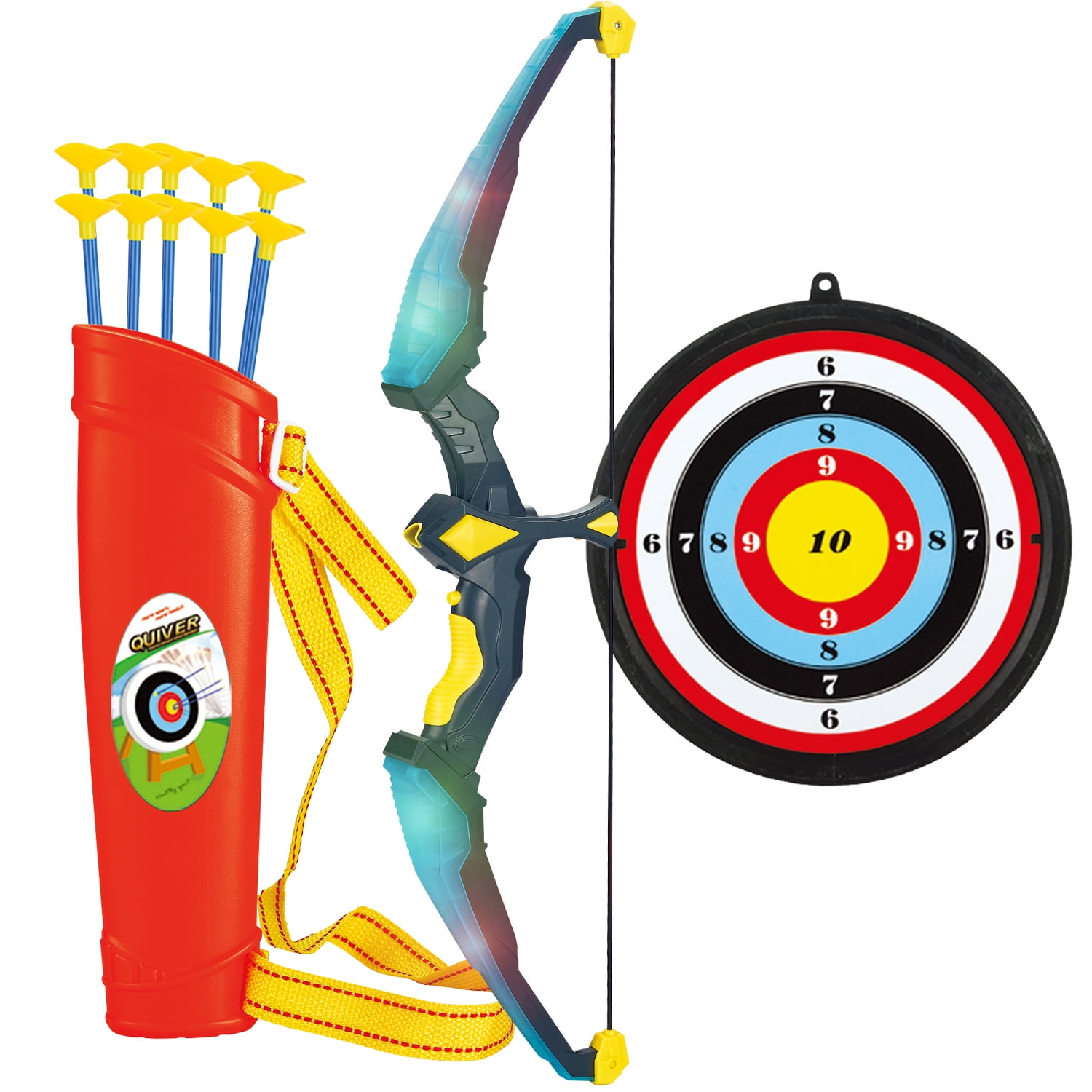 Light up Bow & Arrow Archery Set Outdoor Hunting Play With 3 Suction Target for sale online 