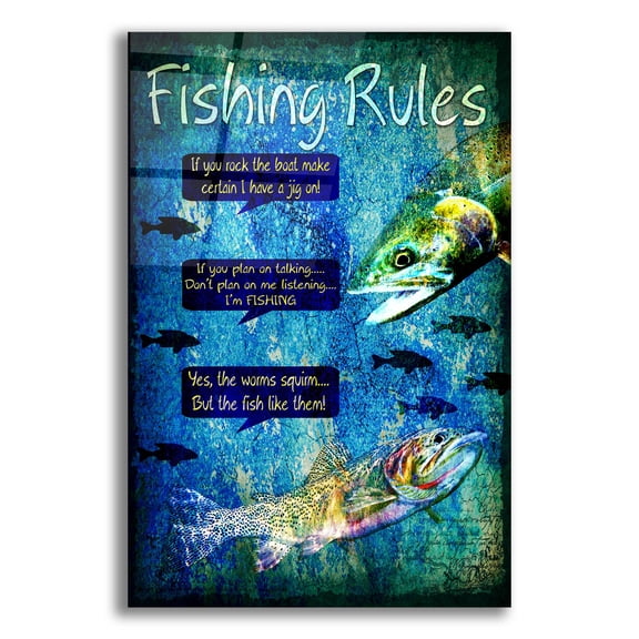 Epic Art 'Fishing Rules' by Lightbox Journal, Acrylic Glass Wall Art, 12"x16"