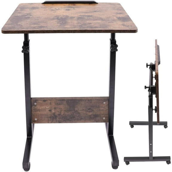 Adjustable Height Standing Desk, 24in Portable Laptop Desk Rolling Computer Stand w/Adjustable Height Ideal for Small Spaces and Home Offices (Brown, 24 * 16in)