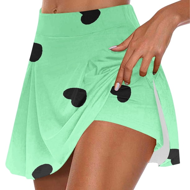 Faldas de Verano para las Mujeres Impresión Hoja Plisado Tenis Atlético Elástico Pantalones Cortos, Falso Dos Piezas Pantalones Falda para Diario