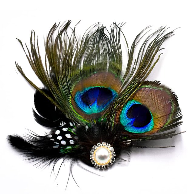 Aliotech Pinza para el Cabello de Plumas de Pavo Real y Mariposa con Diamantes de imitación de Perlas Artificiales 13.2 * 8 cm - Accesorio para el Cabello para Bodas y Fiestas Nupcial