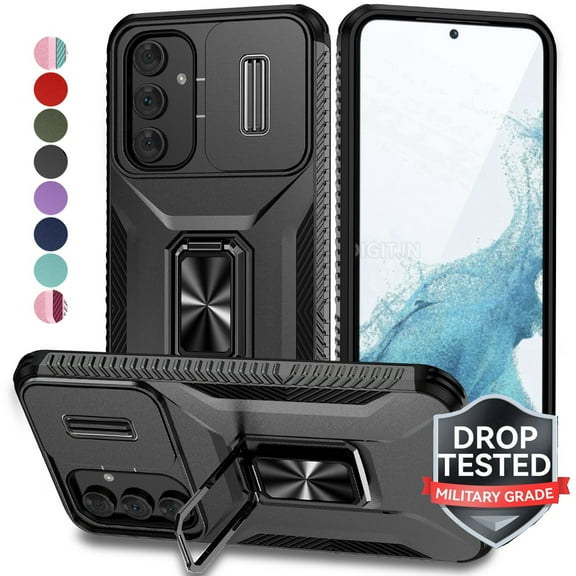 Phone Case for Samsung Galaxy A54 5G Case with Sliding Camera Cover, with 360° 100° Free Rotation Metal Finger Ring Bracket, Fit Magnet Car Mount, 2 In 1 Case Cover for Galaxy A54 5G, Black