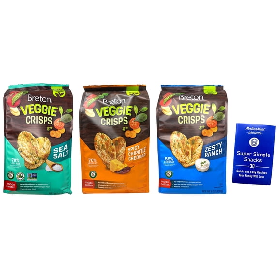 Breton Veggie Crisps - Zesty Ranch, Sea Salt, Spicy Chipotle Cheddar - 3 Pack (6 Ounces) Veggie Crisps   MerlinsMart Zine