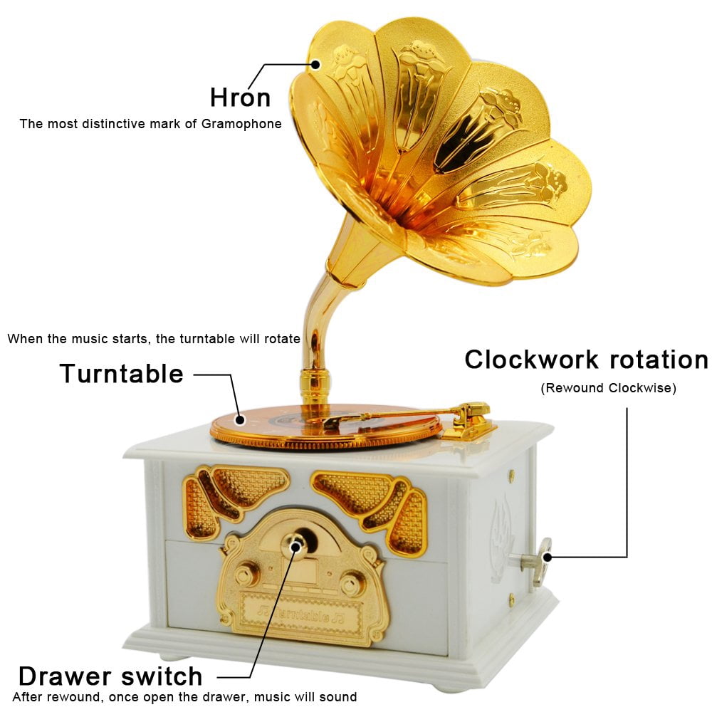 Wind up Music Box Vintage Look Music Box with Jewelry Box - Table