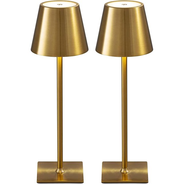 TEMOGU-Set of 2 Cordless Table Lamps, LED Rechargeable Battery Operated Desk Lamps with 3 Color Stepless Dimmable, IP54 Waterproof Portable for Outdoor Patio Bar Restaurants Bedroom Bedside (Gold)