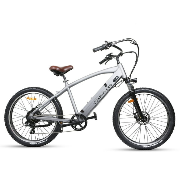 Nakto 26in SANTA MONICA Silver City Electric Bicycle/Bike for Unisex Adults 750w Motor 48v 12Ah Li-Ion Frame Integrated Battery
