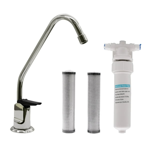 Westbrass CO128-05 8" Touch-Flo Style Pure Cold Water Dispenser Faucet Kit with Under Sink In-line Filter Unit and 2-Pack Replacement Cartridges, Polished Nickel