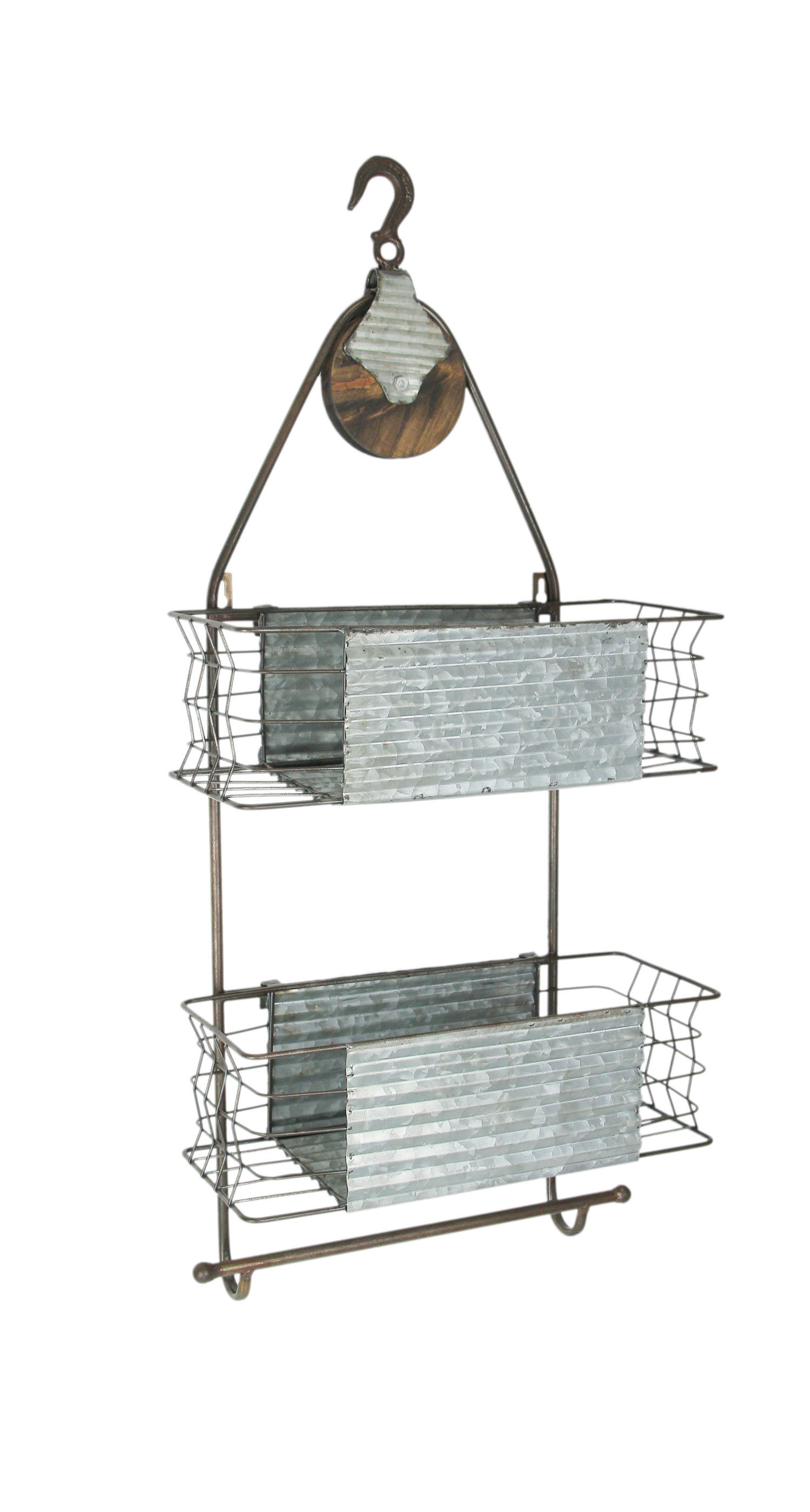 white wooden towel rail wall mounted on Rustic Industrial Pully Wall Mounted 2 Shelf Bath Caddy With Towel Holder Walmart Com Walmart Com