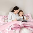thumbnail image 5 of jejeloiu Pink Cartoon Bows Queen Comforter Set,Modern Geometric Checkered Bedding Comforter Set For Girls Teens Reversible 3pcs, 5 of 8