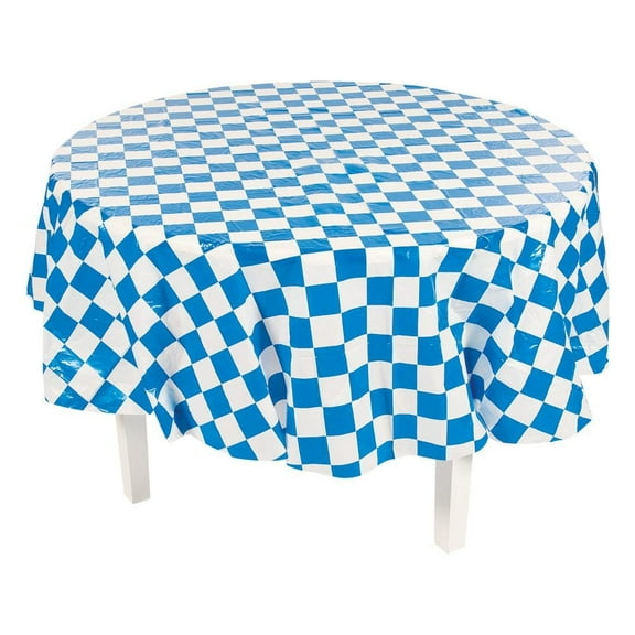 Blue/Wh Check Plastic Round Tablecover - Party Supplies - 1 Piece