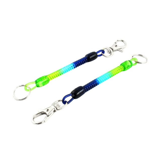 Unique Bargains 2 Pcs Plastic 6' Length Swivel Clips Coiled Strap Lanyard Keychain Tri-color