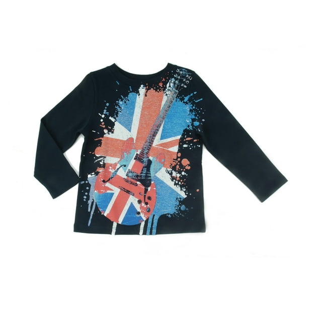 Kidsy T-shirt en Coton Péruvien Imprimé Graphique Rockstar pour Garçons, Manches Longues, Col Rond, Marine, 5