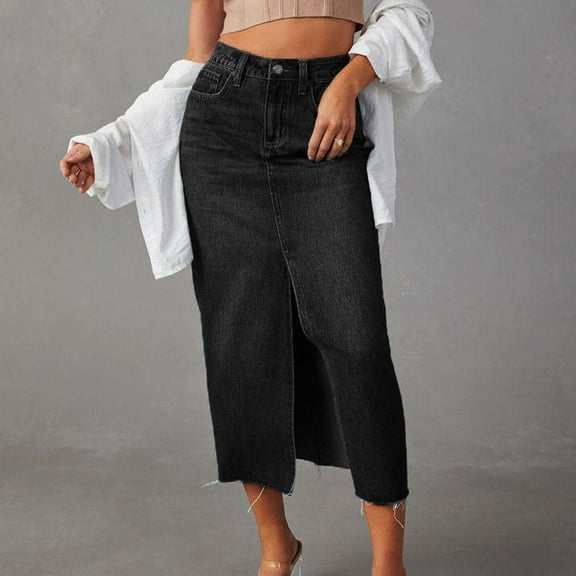 Women's Denim Jean Skirt Mid High Waist Stretchy Bodycon Midi Skirt with Pockets Comfortable Fashion Casual Style