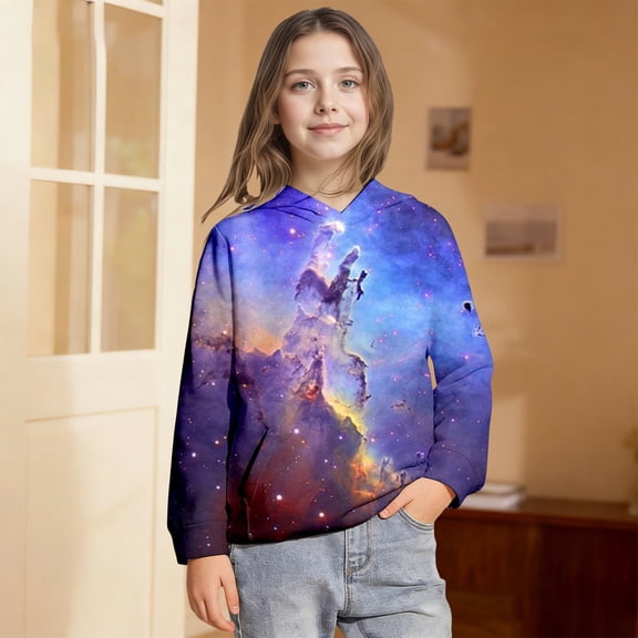 Girls Hoodies Galaxy Print Loose Pullover Hoodie Top Trendy Fall Winter Hoodies for Girls Size 3-4Y