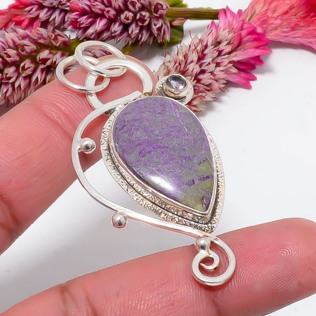 Variscite In Purpurite - Australia & Purple Amethyst Designer Handmade 925 Sterling Silver Pendant 2.26" Sku51, Purple Pendant, Natural Gemstone Penda