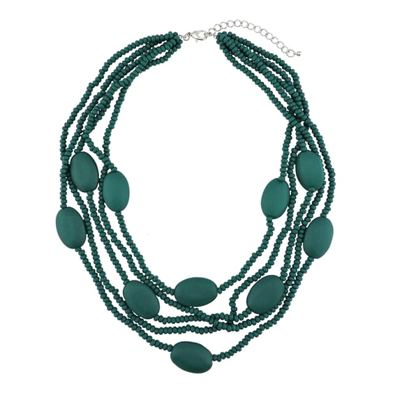 Bocar Multi Color 5 Layers Wood Beads Strand Statement Necklace for Women Chunky Collar (N0019_Teal)