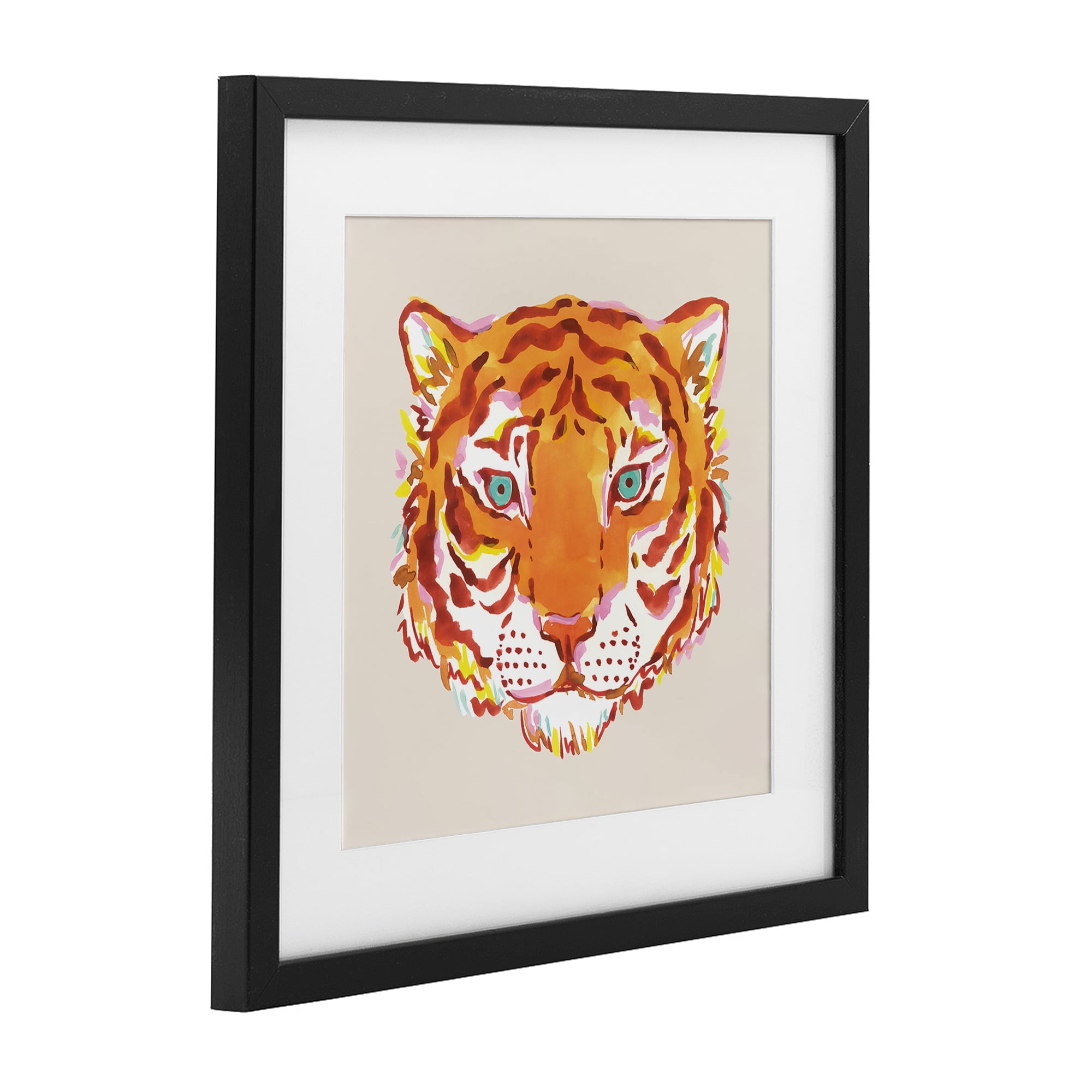Stupell Industries Orange Boho Tiger Face Black Framed Print Under Glass, design by Karolina Sato