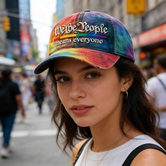 HCBY Pride Hat, We The People Means Everyone Baseball Cap, Rainbow Flag Embroidered Distressed Cap, LGBTQ Pride Month Parade Hat