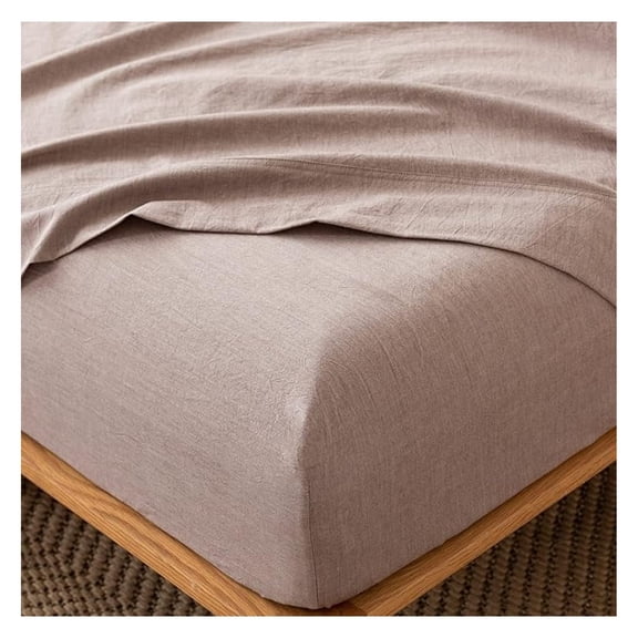 Cotton Linen Fitted Sheet Queen 100% Washed Cotton Deep Pocket - Mauve Brown