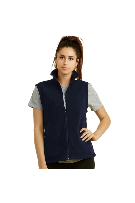Women's Polar Fleece Zipper Vest Sleeveless Jacket, Navy XL, 1 Pack