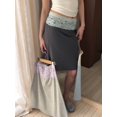 thumbnail image 4 of Women High Waist Lace Trim Waistband A-Line Midi Skirt Dark Gray S, 4 of 8