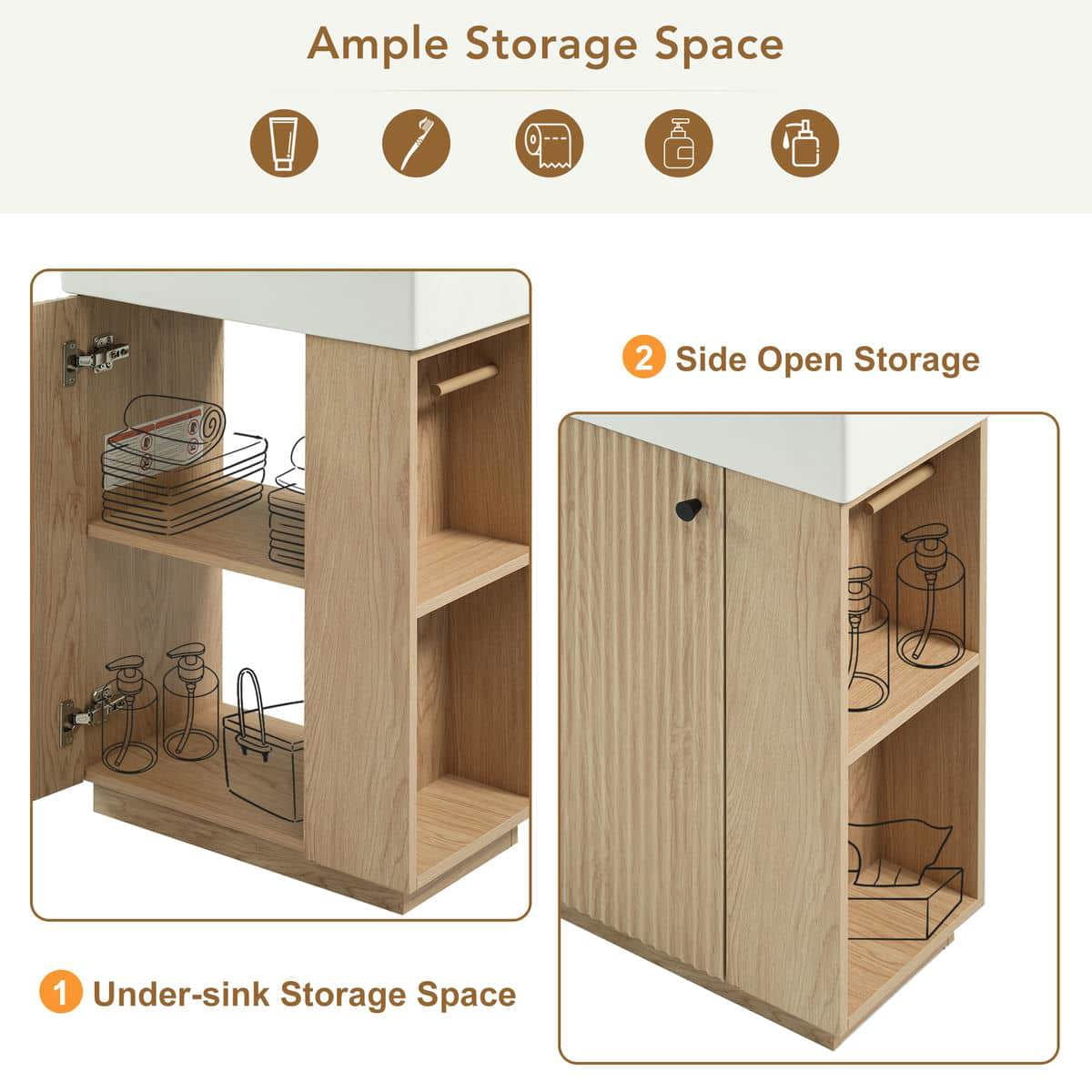 GVN Bathroom Storage Vanity,Bathroom Floor Cabinet,21.6" Bathroom Vanity with Ceramic Sink, Freestanding Modern Left Door Wood Grain Cabinet, Brown