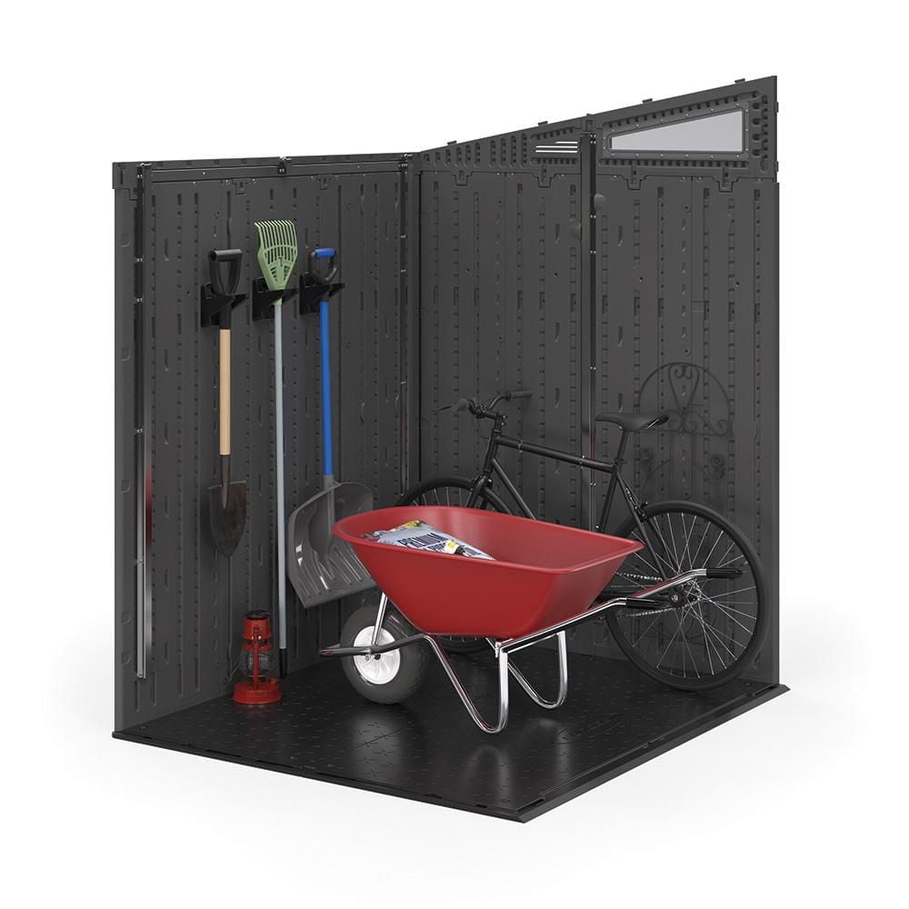 Suncast 6 x 5 ft Modernist Resin Storage Shed – Steel-Reinforced Outdoor Structure with 200 Cu. ft. Capacity - Cyberspace/Dove Gray