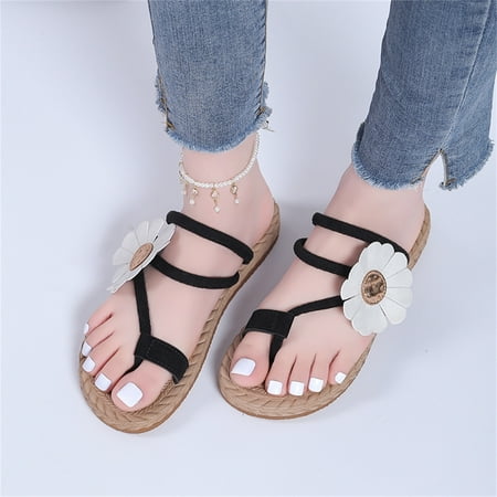 

Cathalem Leather Slippers for Women Ladies Fashion Solid Color Suede Cover Toe Flower Decoration Open Massage Slippers for Women Black 7