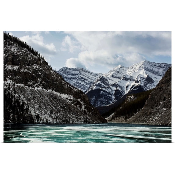 Great BIG Canvas | "Mountains and frozen lake in winter, Bow Valley Wildland, Alberta, Canada" Art Print - 36x24