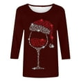 thumbnail image 4 of Timegard Hauts à Manches 3/4 pour Femmes, Col Rond de Noël, Hauts Confortables, Habillés et Décontractés, Imprimé Verre de Vin Rouge, 4 of 4