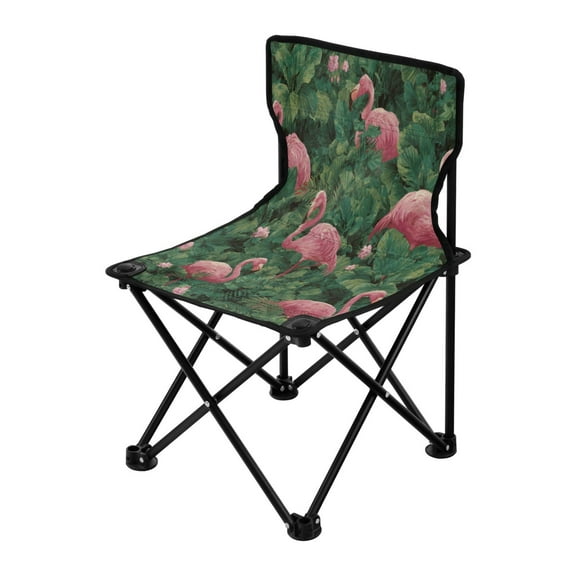 Folding Chair（Maximum weight capacity 220lb）Camping Chair For Camping Picnicking Outdoor Beach and Travel Flamingos in Tropical Jungle