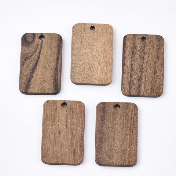 Undyed Walnut Wood Pendants Rectangle Saddle Brown 28x18x2.5mm Hole: 1.8mm