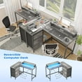 thumbnail image 4 of 2025 New Ergonomic L-Shaped Computer Desk with 4 Power Outlets, 2 USB Ports, 7-Color LED Lights, Removable Stand, Drawers & Bookshelf - Rustic Corner Gaming & Home Office Desk, 4 of 7