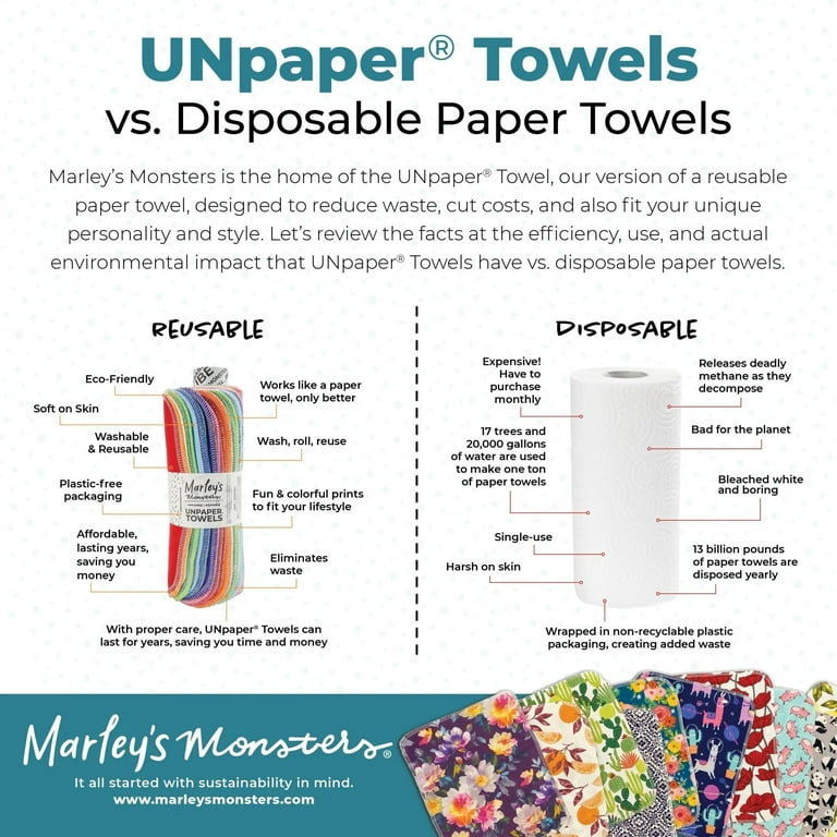 Reusable Paper Towels - 100% Organic Cotton, 12 or 24 Pack
