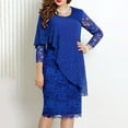 thumbnail image 3 of Elainilye Fashion Women's Cocktail Dresses Plus Size Sexy Casual Full Sleeve Round Neck Print Lace Splicing Dress,Blue, 3 of 8
