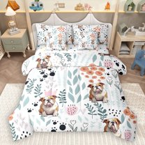 Homewish Cute Dog 7 Pieces Bedding Comforter Set for Teens Boys Girls,Flower Animal Full Bedding Set Lightweight,Dreamy Princess Fitted Sheet Flat Sheet,Ultra Soft Home Decor,Reversible