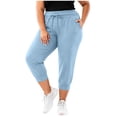 thumbnail image 5 of CYRBOKO Women's Plus Size Active Capris, Relaxed Fit Drawstring Stretchy Elastic Waist Summer Capri Pants with Pockets Light Blue Size 4XL, 5 of 7